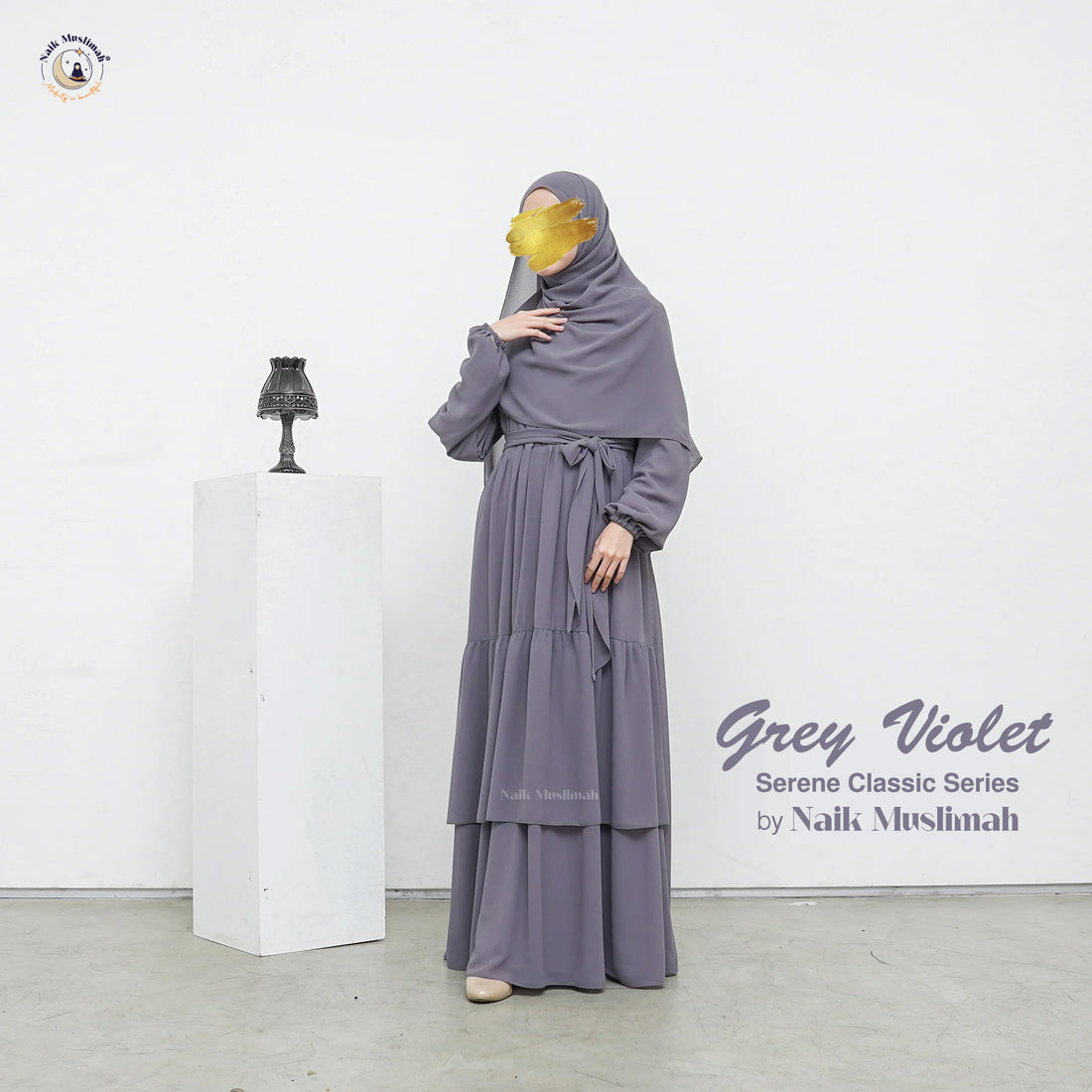 Naik Muslimah Grey Violet Abaya